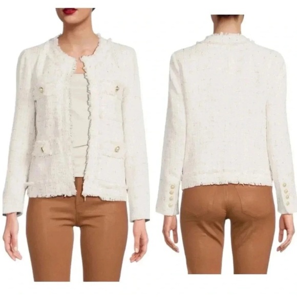 Nanette Lepore Cream & Gold Boucle Tweed Blazer NWT Sz Large - Picture 4 of 12